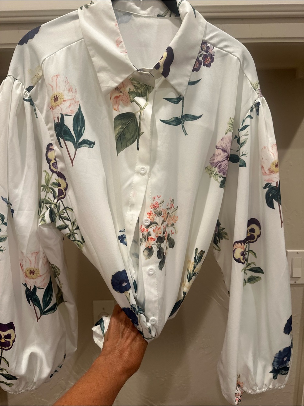 Floral Print White Button-Down Blouse